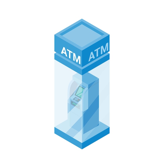 Atm 기계 상자 기호 아이소메트릭 그림 벡터