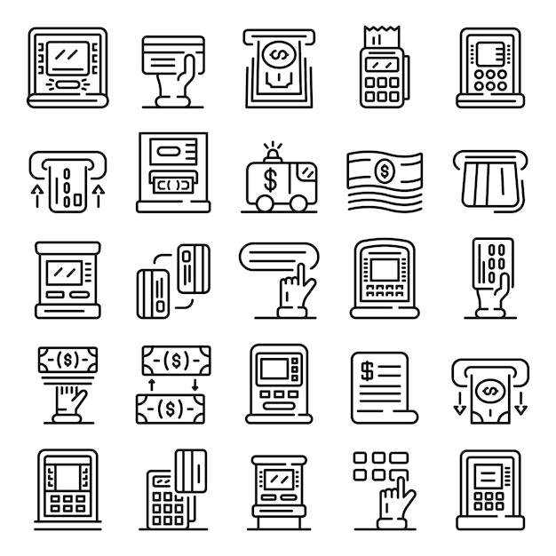 Set di icone di bancomat, struttura di stile