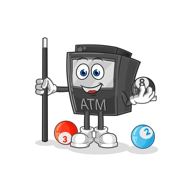 Vector atm machine plays billiard character cartoon mascot vector