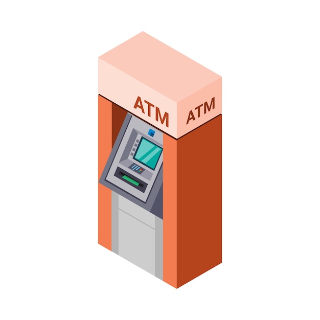 Atm machine in public area symbol isometric illustration vector