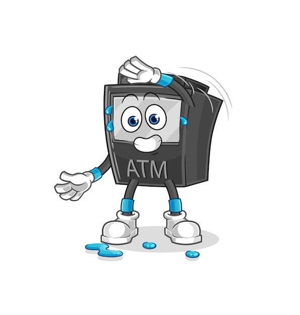 ATM machine stretching character cartoon mascot vector