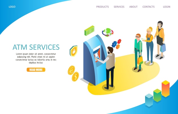 ATM-services bestemmingspagina website vector sjabloon