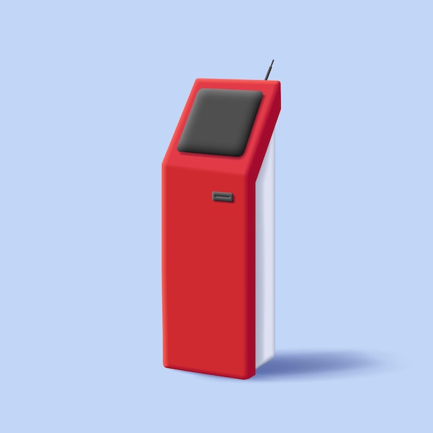 ATM terminal 3d illustration in red and white colord render style