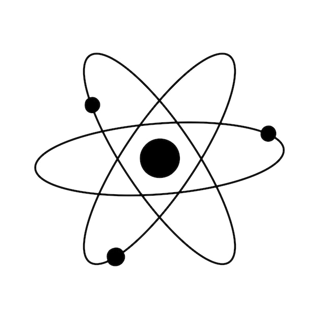 Atom black icon Vector symbol of science education nuclear physics scientific research