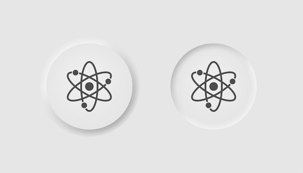 Atom icon in neumorphism style Icons for business white UI UX Physics symbol Nuclear energy biology molecular chemistry proton neutron Neumorphic style Vector illustration