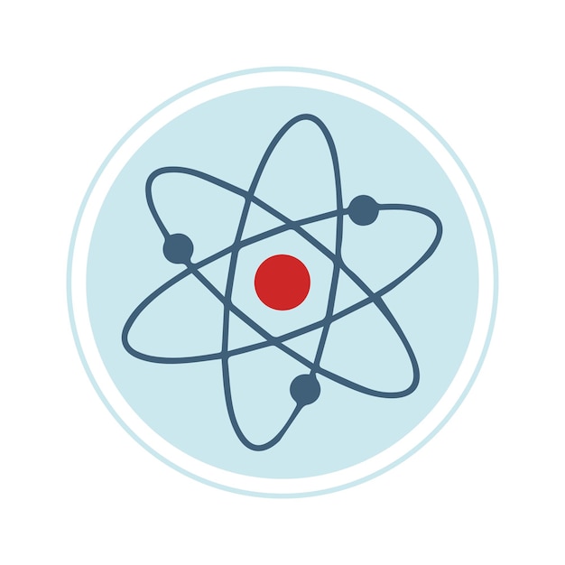 丸い青色の背景に原子アイコン