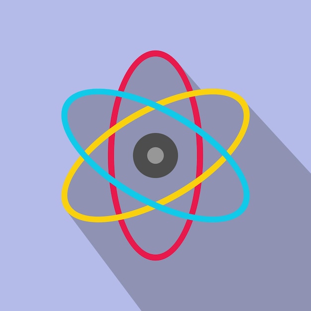 Atom modern flat icon with long shadow effect in stylish colors