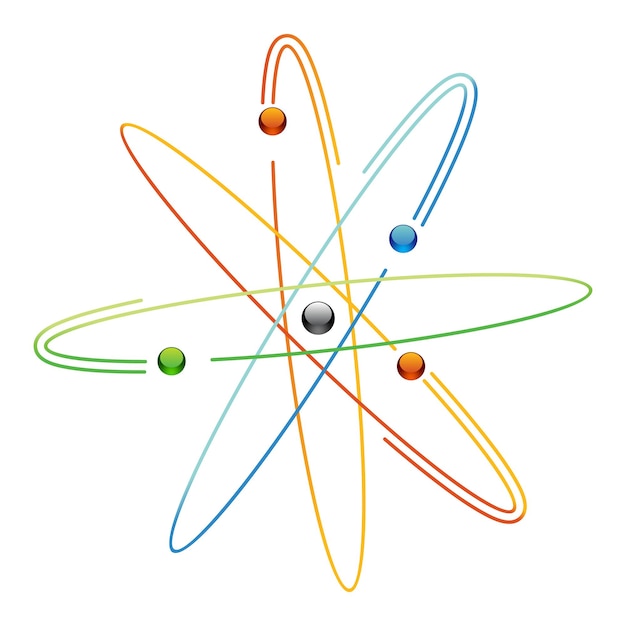 Vector atom symbolen van kernenergie icoon wetenschappelijk onderzoek en moleculaire chemie vector atoomstructuur met orbitale elektronen kern protonen en neutronen