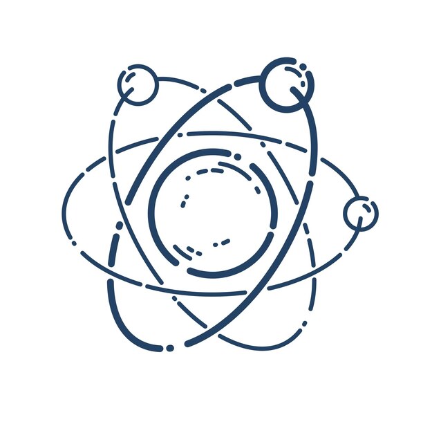 Atom vector simple linear icon, science physics line art symbol, research and solutions.