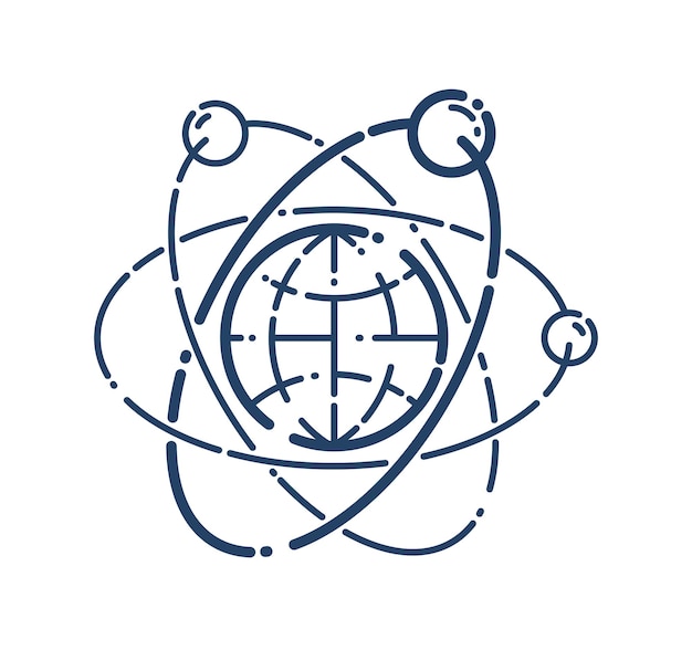 Atom with earth planet inside vector linear icon, everything is created from elementary particles concept.