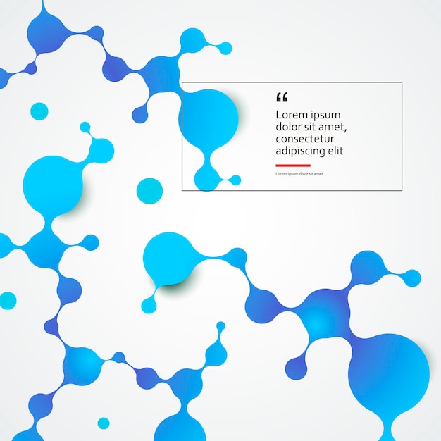 Atomen en moleculaire structuur met blauwe verbonden bolvormige deeltjes Chemische en medische en technologische vectorillustratie