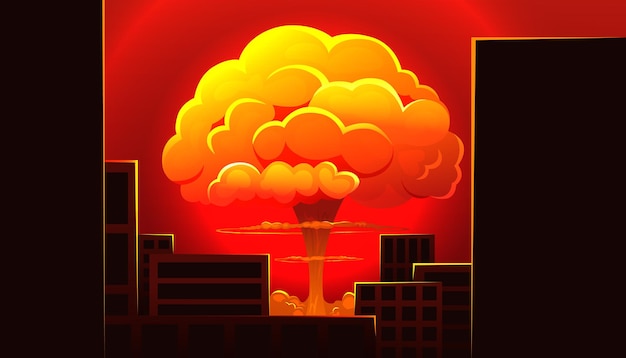 atomic bomb in city symbol of nuclear war nuclear explosion huge mushroom cloud