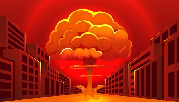 atomic bomb in city symbol of nuclear war nuclear explosion huge mushroom cloud