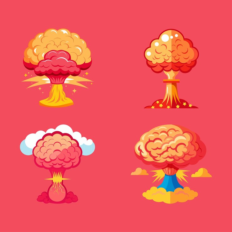 Vector atomic bomb human brain cloud set