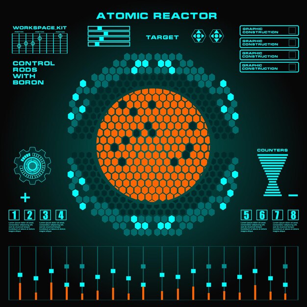 Reattore atomico interfaccia utente futuristica con tocco grafico virtuale