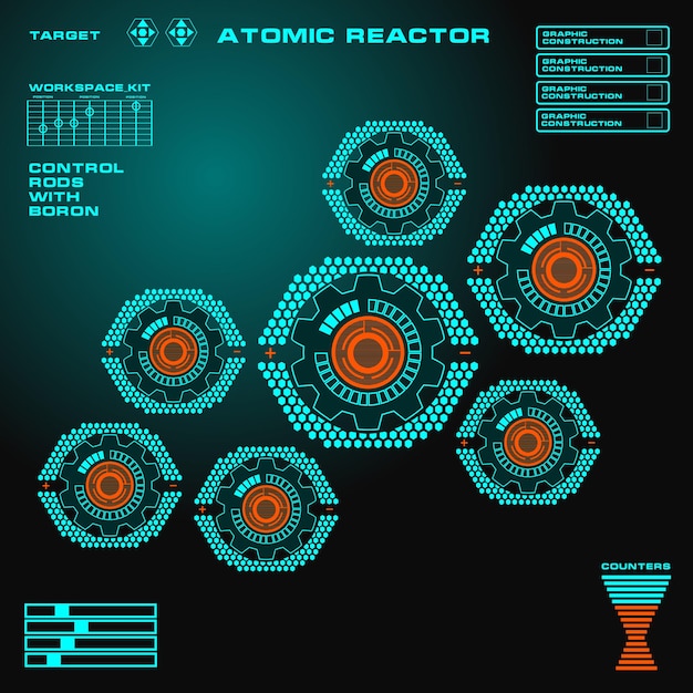 Reattore atomico interfaccia utente grafica virtuale futuristica