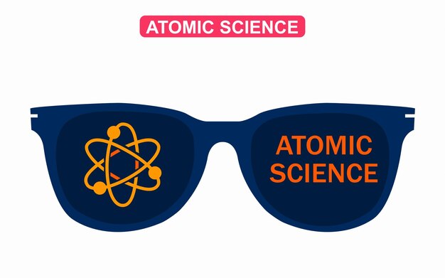 Atomic science reflection inside the glasses vector illustration