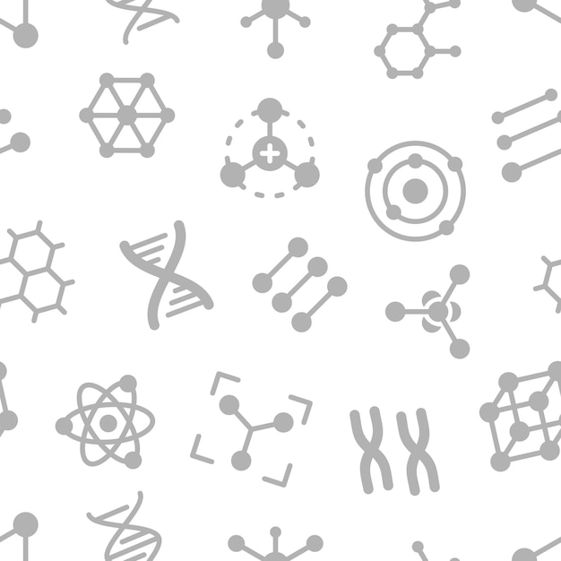 Atoms molecules dna chromosomes glyph vector seamless pattern