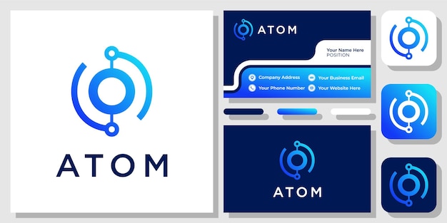 Atoom cirkel technologie molecuul verbinding netwerk moderne Logo ontwerp met sjabloon voor visitekaartjes