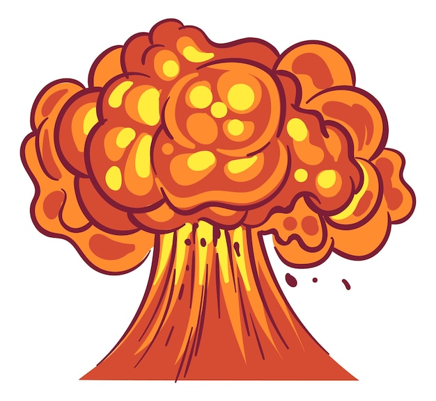 Vector atoombom explosie cartoon brand ontploffing vernietiging geïsoleerd op een witte achtergrond