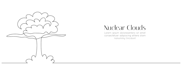 Atoombomexplosie in één ononderbroken lijntekening Nucleaire paddestoelwolk symbool van oorlogscatastrofe en wereldwijde Apocalyps in eenvoudige lineaire stijl Bewerkbare beroerte Doodle vectorillustratie