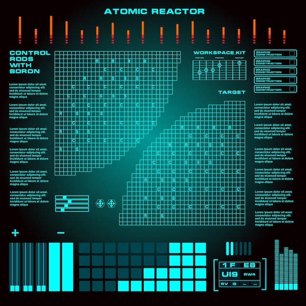 Atoomreactor Futuristische virtuele grafische gebruikersinterface met aanraakscherm