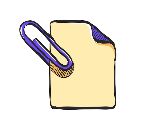 Vector attachment file icon in hand drawn color vector illustration