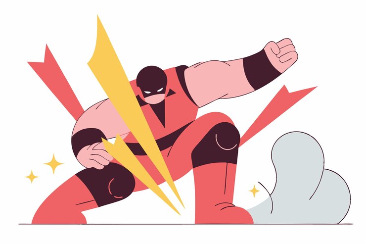 Vector 白い背景の攻撃ポーズファイターイラストベクトルデザイン