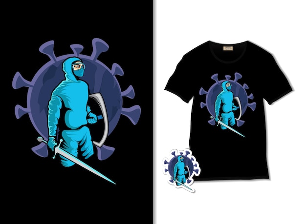 Attacking virus illustration with t shirt