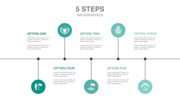 Attainment goal performance reward objective icons Infographic design layout template Creative presentation concept with 5 steps