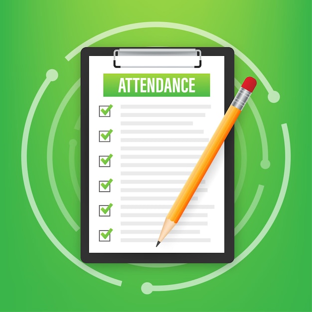 Attendance clipboard with checklist. businessman holding document. questionnaire, survey. vector stock illustration