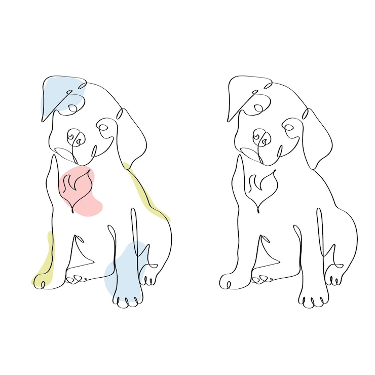 Vector attente droevige honden gaan door met het tekenen van minimalistische kunstwerken