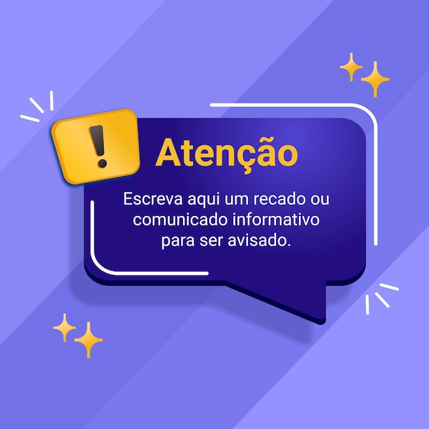 Vettore progettazione del modello di casella di messaggio di attenzione con punto esclamativo in portoghese brasiliano