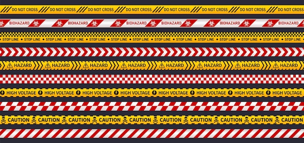 Attention ribbons Secure tape seamless pattern construction bio hazard or danger Police investigation emergency tapes exact vector borders