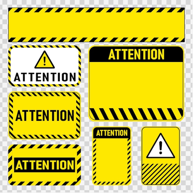 Vector attention sign set various black and yellow warning signs