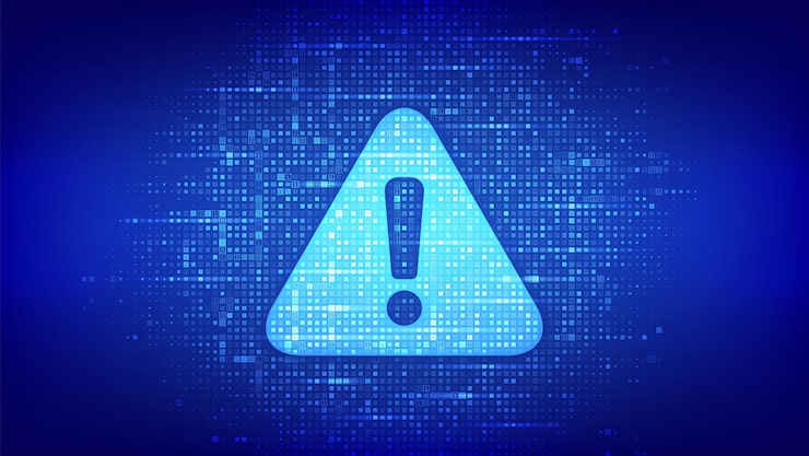 Vector attention symbol made with binary code danger sign virus alert digital binary data and streaming digital code background computer hacked error concept hacking piracy risk vector illustration