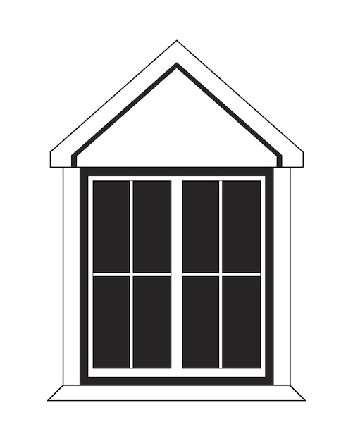 Attic window exterior black and white 2D line cartoon object