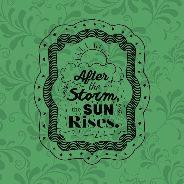 Attitude phrase about storm sun and rises inside frame icon. inspiration motivation and positive the