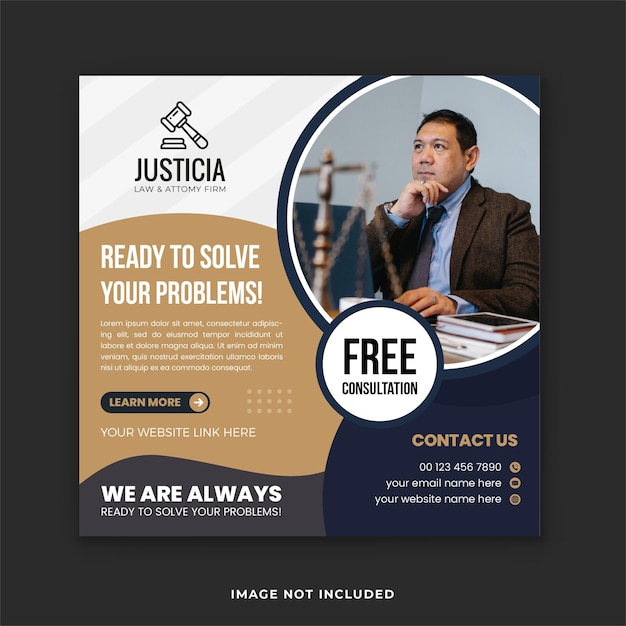 Attorney  Legal Services Social media Template Design and Lawyer Law firm banner Template