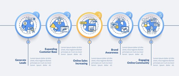 attracting customers vector infographic template. lead generation tips presentation design elements. data visualization with 5 steps. process timeline chart. workflow layout with linear icons
