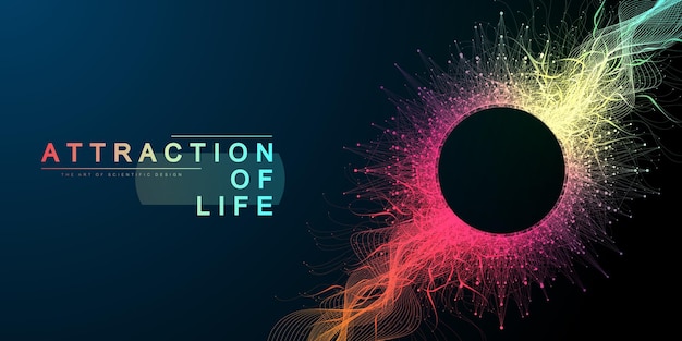 Attraction of life Colorful abstract small particles and lines under high speed of motion Circular explosion backdrop Burst tech particles Vector illustration