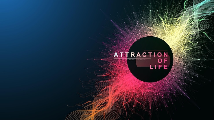 Vector attraction of life colorful abstract small particles and lines under high speed