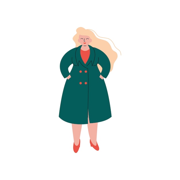 Vector attractive blonde curvy girl in fashion trench coat beautiful plus size plump woman vector