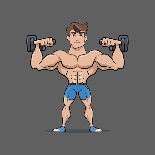 Attrattivo tipo cartone animato body builder mascotte gaming character design