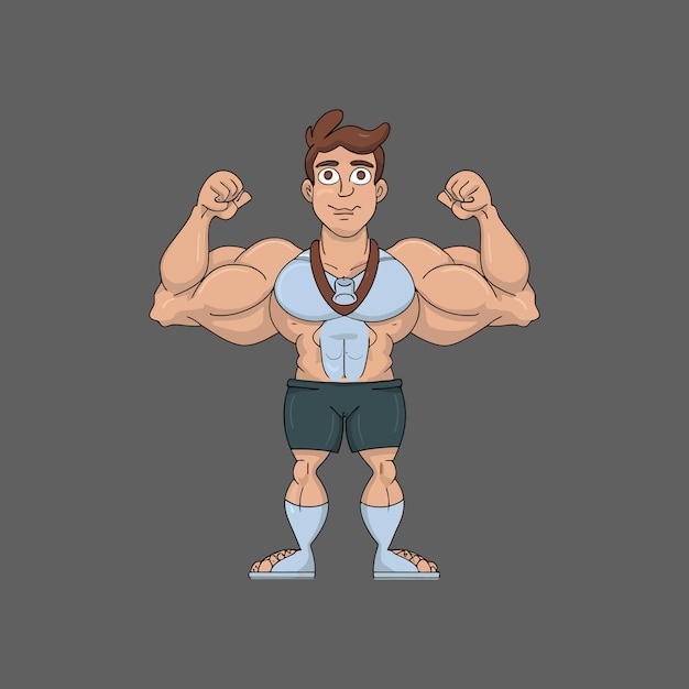 Attrattivo tipo cartone animato body builder mascotte gaming character design