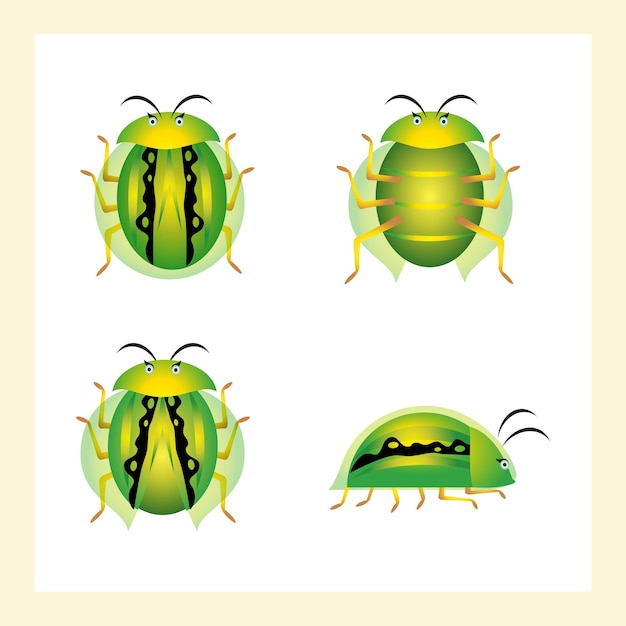あなたのマスコットまたは補完的なデザインのベクトルのための魅力的なかわいい緑のてんとう虫のアイコン