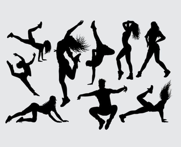 Vector attractive dancing and sport silhouette