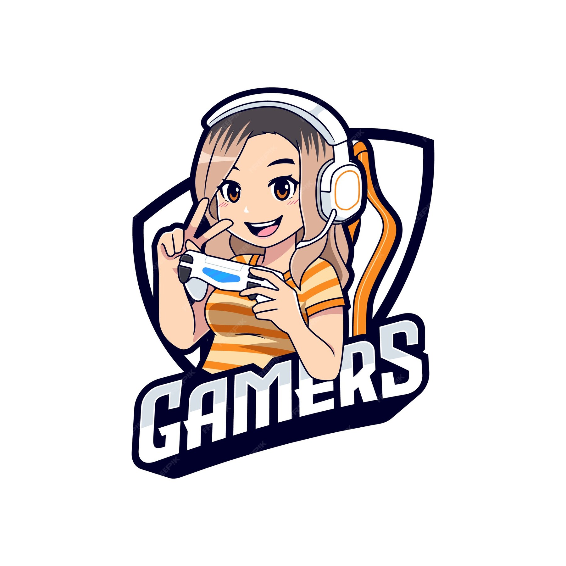 Premium Vector | Attractive female gamer character esport logo template