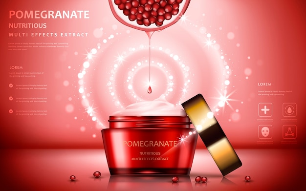 Vector attractive fruit ingredients with cosmetic package and sparkling effects
