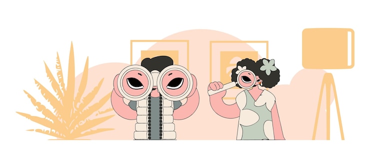 Vector attractive group of hr people using binoculars and magnifier committed to attracting the best and brightest in the industry